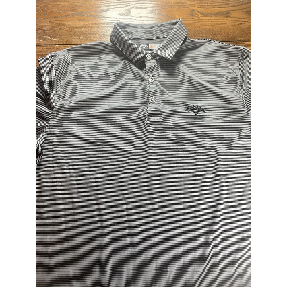 Callaway Opti-Dri Mens Gray Black Striped Golf Polo Shirt L Moisture Wicking EUC